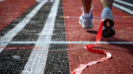Finish, speed running, marathon, first place, endurance, red ribbon, training, self development,...