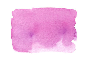 Bright pink-purple hand drawn watercolor spot rectangular shape isolated on white background