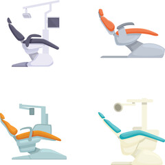 Collection of four dental chairs in different styles, ideal for dental care concepts