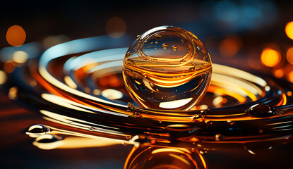 Drop of oil on golden background