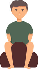 Happy cartoon man sitting crosslegged in a relaxed and meditative posture. Isolated on a white background. Vector illustration of a cheerful male character. With a trendy. Casual. Tranquility