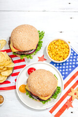 Homemade burgers. An American classic, traditional food for picnic or celebration Independence Day