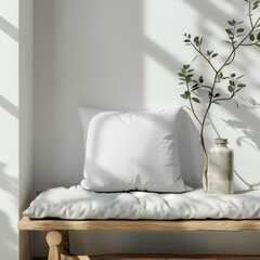 Solid White Pillow on Rattan Chair: Minimalist Home Decor