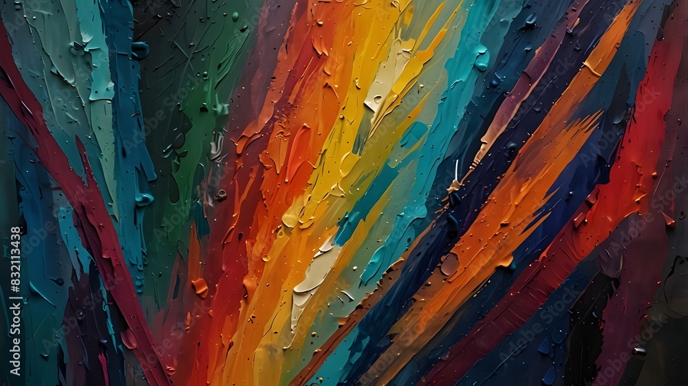 Poster an close-up of an abstract, multicolored painting texture created with oil brushstrokes and pallet k