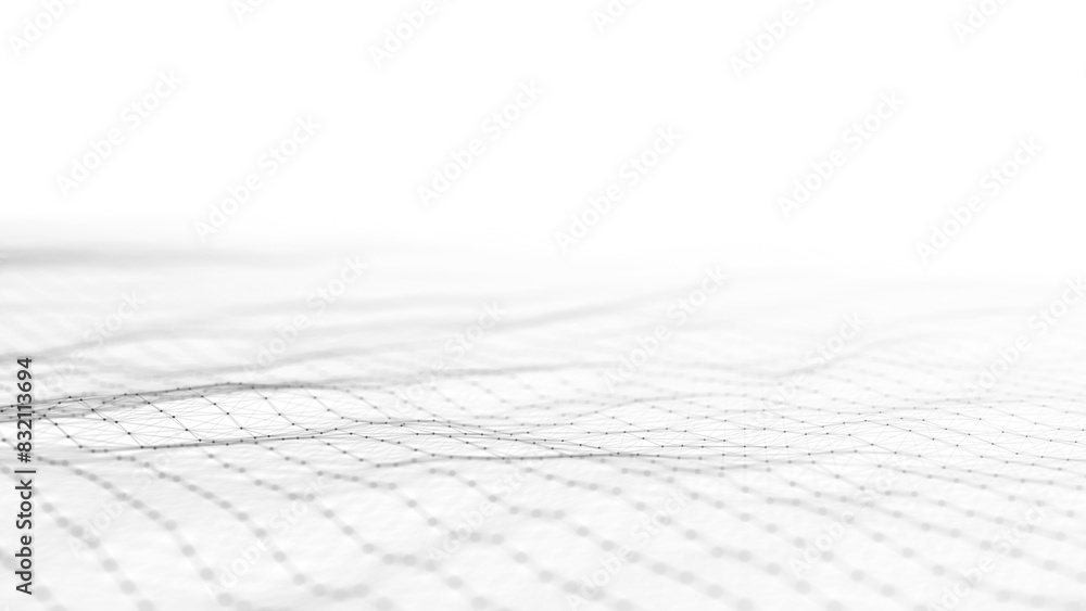 Aufkleber Technology white wave of particles and lines. Big data visualization. Analytics representation. Digital background. 3d rendering.