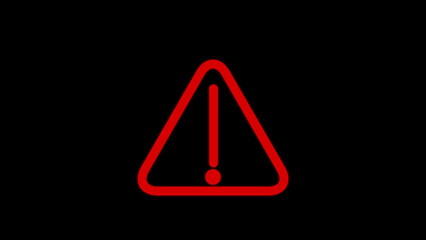 red colour warning symbol icon isolated on black  background