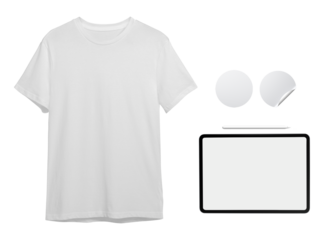 Corporate identity png mockup set with t shirt, tablet and sticker