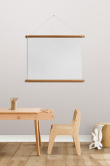 Picture frame png mockup in a minimal kids room