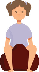 Happy cartoon girl sitting crosslegged in a relaxed and calm posture. Smiling and exuding innocence and joy. In a cute and playful illustration perfect for kids