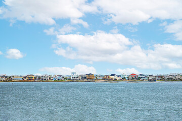 scenic view of coastal houses at the island of Galvaston, Texas