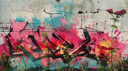 An abstract graffiti wall with a blend of pastel watercolor effects