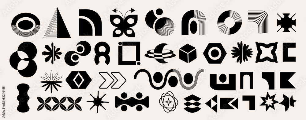 Aufkleber a set of abstract shapes and geometric figures in brutalist style. modern trendy forms. modernism. y
