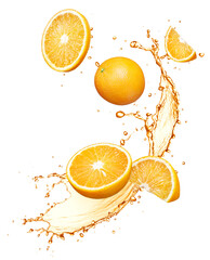 Orange fruits splashing with juice