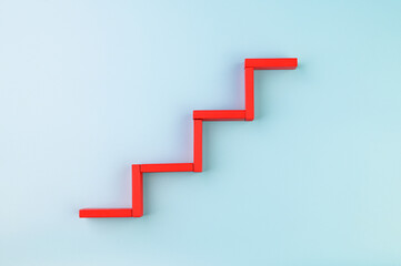 Steps to success. Red steps on blue background.