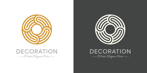 Geometric circle logo, vector line art zen pattern. Geometric linear ornament, editable stroke