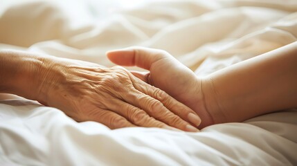 A photo of a person holding an elderly person's hand.