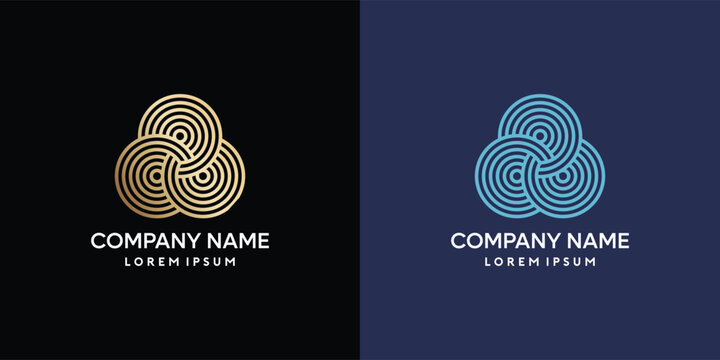 Geometric circle logo, vector line art zen pattern. Geometric linear ornament, editable stroke