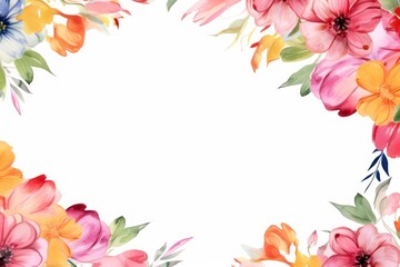 Frame with colorful flowers on background emtpy frameless with white space clean design simple modern minimalism blank copy space