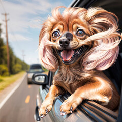 Naklejka premium Wiener Wind Rider: Dachshund Dangles in a Delightful Dash