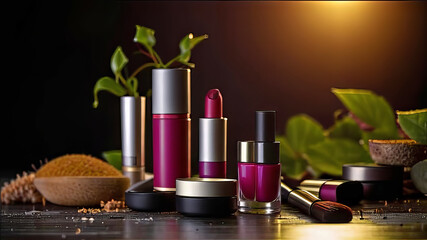 natural cosmetics on the table, background photo for cosmetics advertising,
