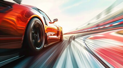 A sports car driver racing on a track with a blurr