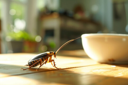 A cockroach on the kitchen table