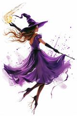 Hexe mit Kleid und Hut