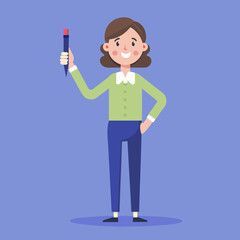 Vector illustration of a standing teacher holding a spidol 