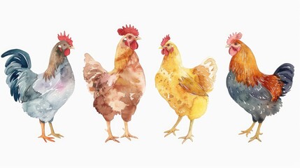 Fototapeta premium Adorable Watercolor Collection of Chickens