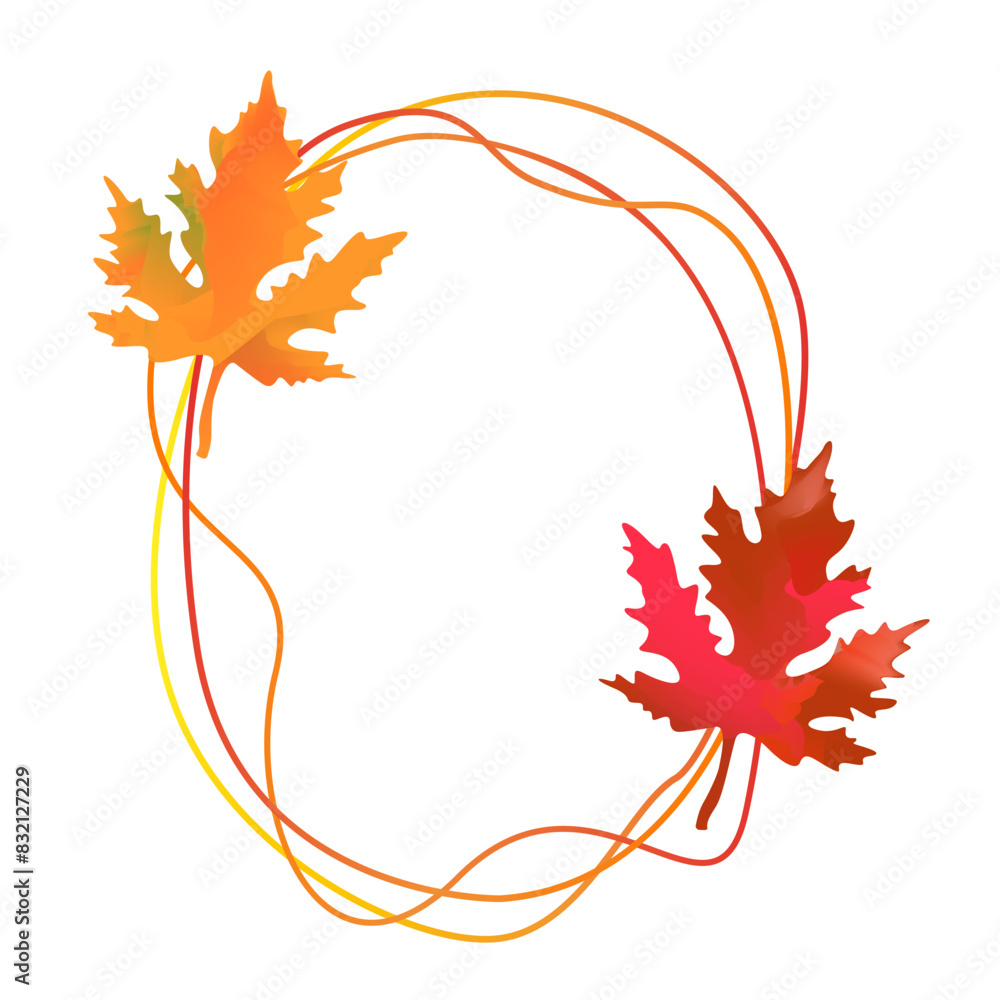 Poster autumn isolated frame with maple leaves on white background flat gradient style separate vector illu