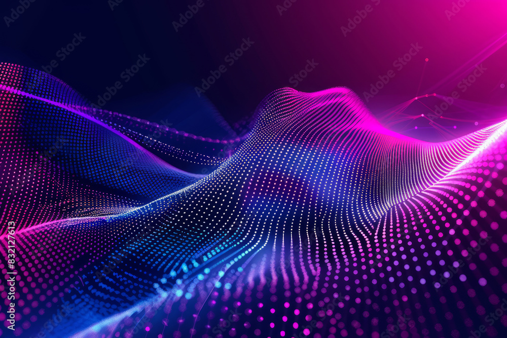 Poster abstract digital landscape with gradient light effects and dotted patterns