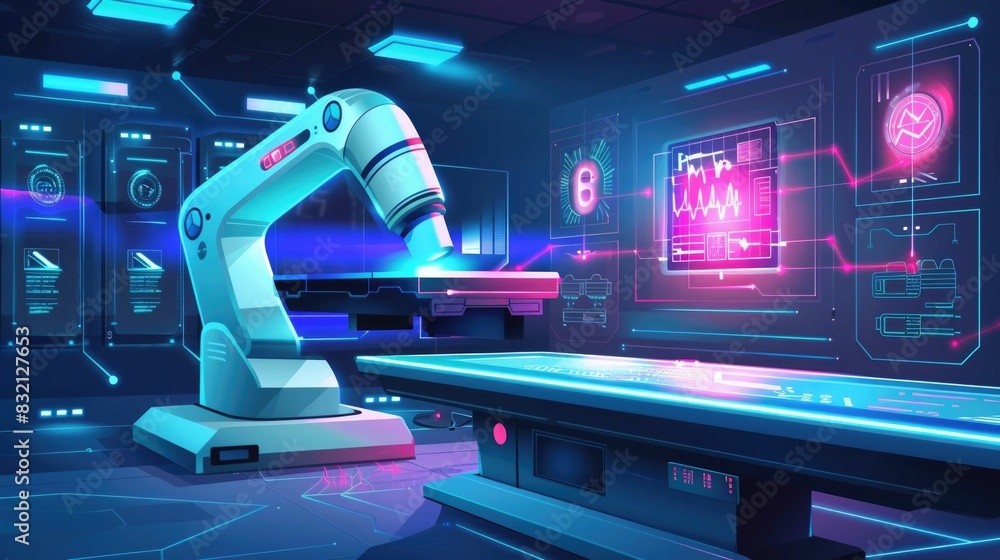 Poster cutting edge medical examination with advanced diagnostic technology a futuristic vision of enhancin