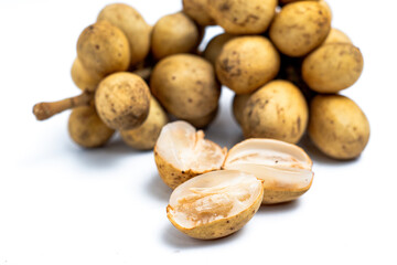 Lansium parasiticum. Langsat fruit isolated on a white background