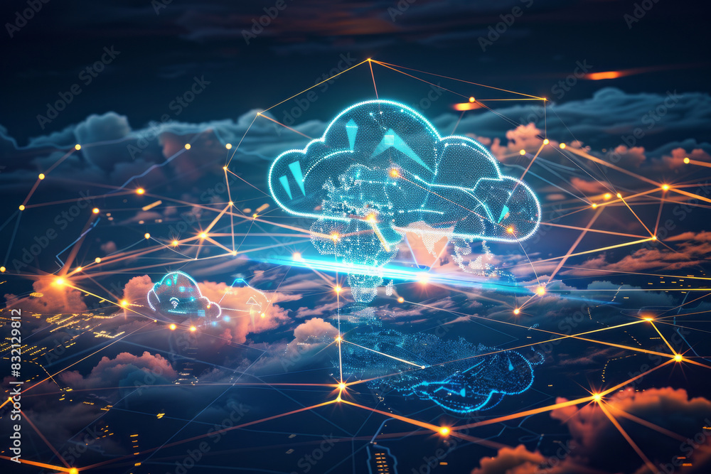 Poster cloud computing technology with data transfer concept