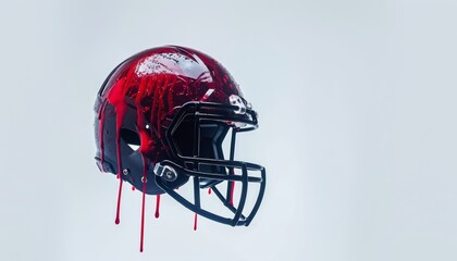 Fototapeta premium Football Helmet with Red Liquid Dripping.