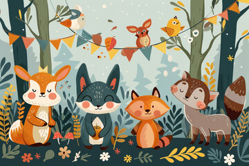 set of funny cartoon animals
