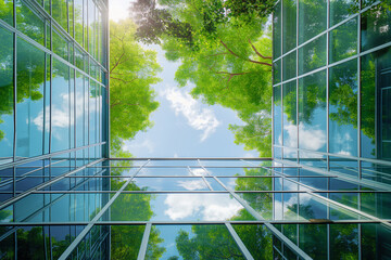 A glass building with greenery