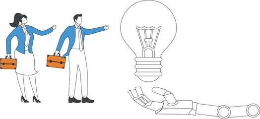 Lightbulb Artificially intelligent robot and Business people