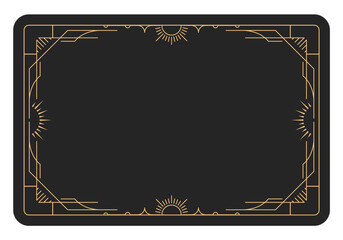 Tarot style frame with decorative border, banner with magic pattern, reverse side of tarot cards with mystic elements, vector