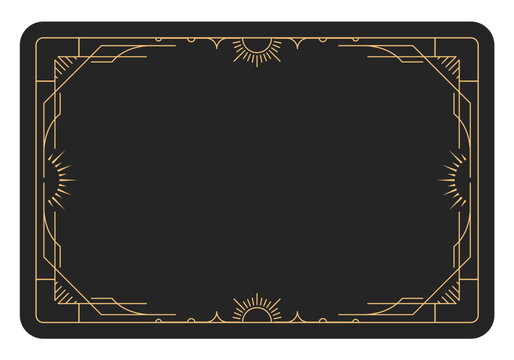 Tarot style frame with decorative border, banner with magic pattern, reverse side of tarot cards with mystic elements, vector