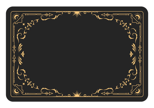 Ornate magic frame, reverse side of tarot cards, border with mystic ornament, astrology pattern banner, vector