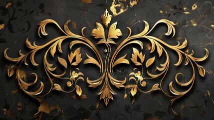 Ornate and elegant gold floral motif on retro background