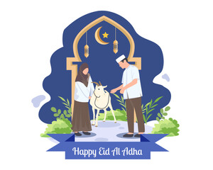 Islamic banner illustration of happy eid al-adha greetings concept