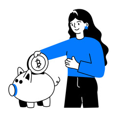 Scalable doodle mini illustration of bitcoin saving 