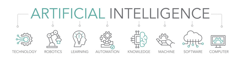 Artificial intelligence and machine learning concept - thin line icons two-tone