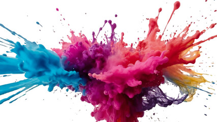 Multicolor powder explosion on White background. Colored cloud. Colorful dust explode. Paint Holi. colorful rainbow Holi paint color powder explosion with bright colors isolated white background.	