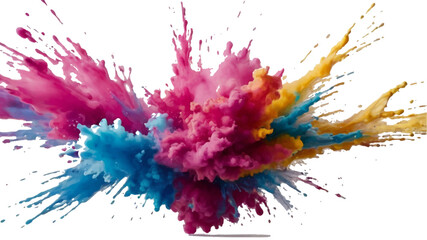 Multicolor powder explosion on White background. Colored cloud. Colorful dust explode. Paint Holi. colorful rainbow Holi paint color powder explosion with bright colors isolated white background.	