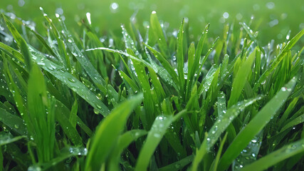 Obraz premium wet green grass in the morning