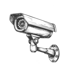 Etched Security: Vintage CCTV Camera, Surveillance System, Detailed Illustration