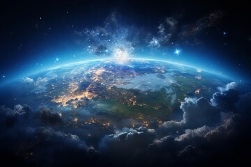 Fototapeta premium A view from space of a world that is still full of trees and water.